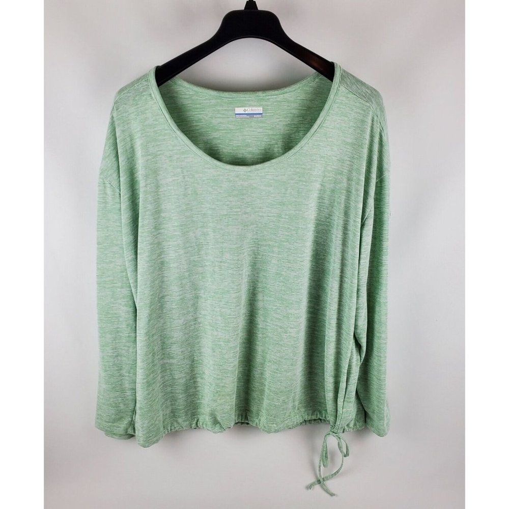 Columbia Womens Polyester Pullover Green White Shirt with Drawstring Hem Size 3X